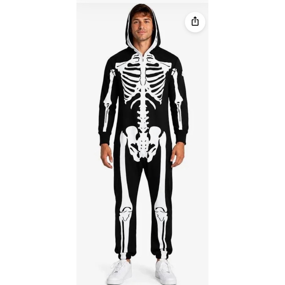 Tipsy Elves Mens Skeleton Costume Jumpsuit Black White XL TE-JMP43XL